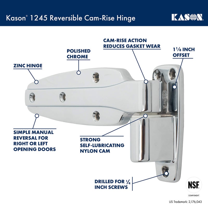 Kason 1245 Reversible Cam-Rise Hinge, 1 to 1/8 Inch Offset, 11245000040 - Image 3